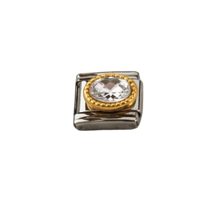 Charm colección destellos (Piedra Grande White n Gold)